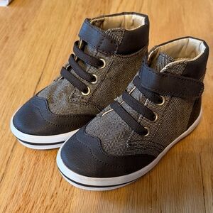 Toddler Kids Janie and Jack High-Top Sneakers in Brown Herringbone, Size 7